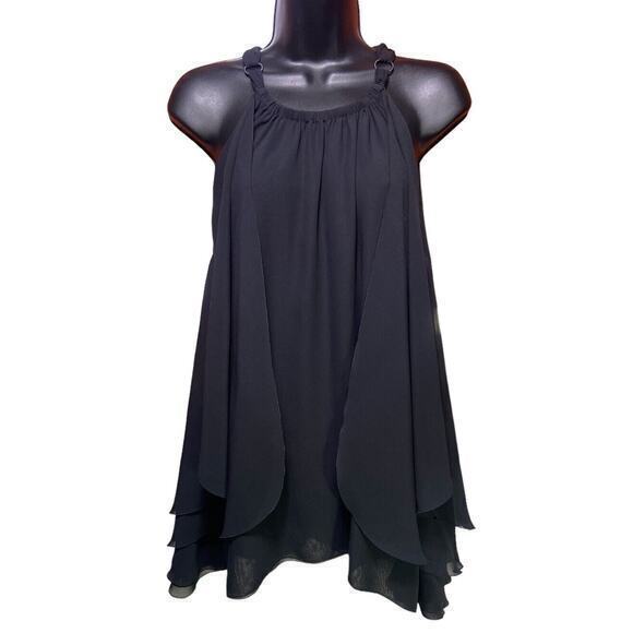 Saks Fifth‎ Avenue Sheer Lined Ruffle Black Sleeveless Tank Top Womens Size S/P - Picture 1 of 10